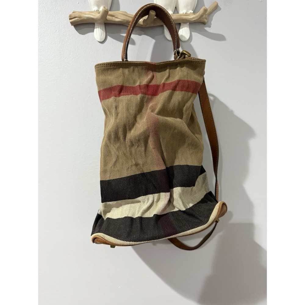 BURBERRY Canvas Mega Check Medium Ashby Hobo Saddle Q‎